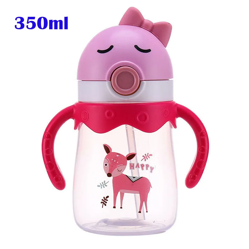 Портативный Пластик воды бутылочка для кормления Bpa питьевая бутылка с соломинкой детские, для малышей Дети 350 мл/450 мл Посуда для напитков - Цвет: Pink Red Deer S