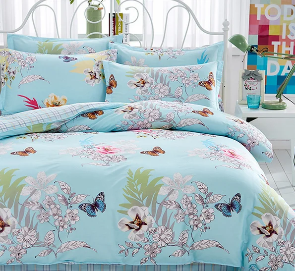 2016 New Design 100% Cotton Blue Flower Butterfly Bedding ...