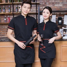 Hotel Uniform Spring Summer Female Hot Pot Shop Attendant Short Sleeved Frock Restaurant Uniforms J090