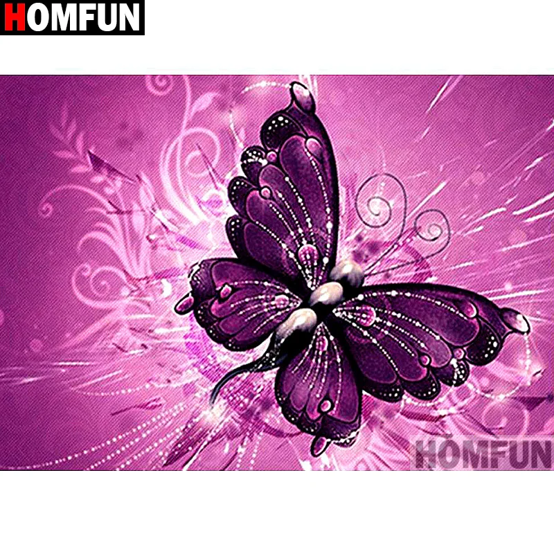 Алмазная живопись HOMFUN сделай сам вышивка крестиком фиолетовая бабочка 5D