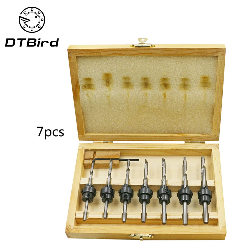 7pcs/set Tapered Countersink Drill Bit Woodwork Carpentry Joinery