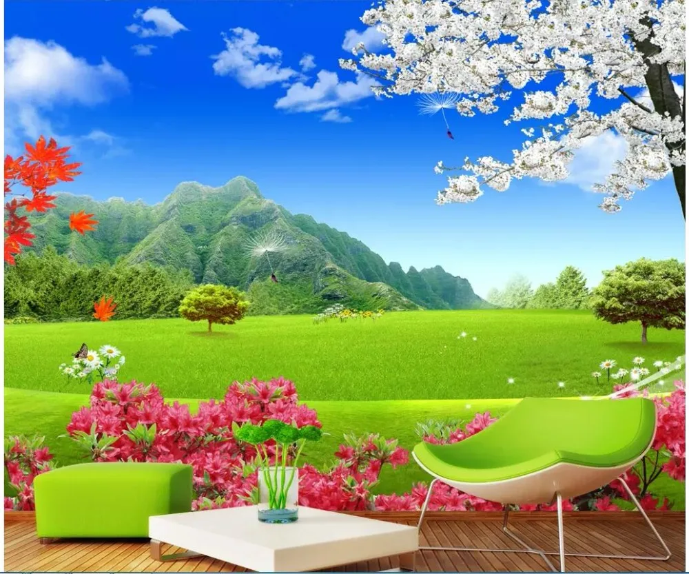

3d photo wallpaper custom mural Modern nature landscape green meadow living room 3d wall murals wallpaper for walls 3 d