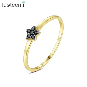 

LUOTEEMI Brand Design Black Cubic Zircon Star Wedding Finger Ring for Women Thin Circle Engagement Gold Rings Jewelry Bijoux