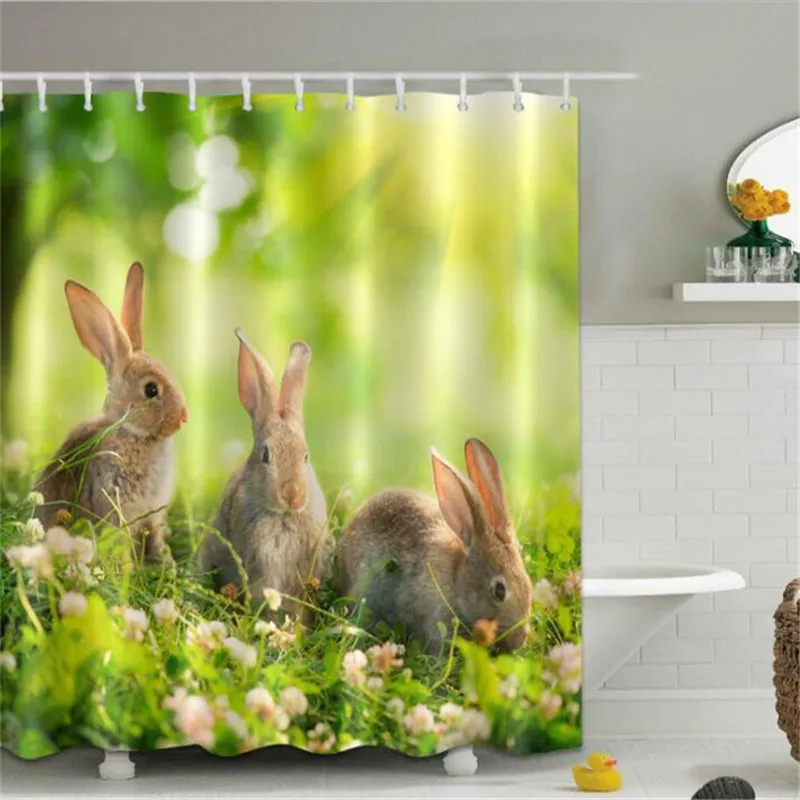 

Cartoon animals Rabbit 3D Printed Shower Curtains Waterproof Polyester Fabric Bath Bathroom Curtain With Hooks