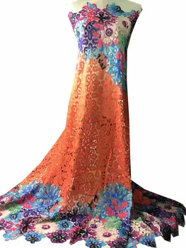 

New Arrival African Cord Lace Fabric Mesh Style Cotton Lace Fabric Orange DIY Sewing Material KRL-1143