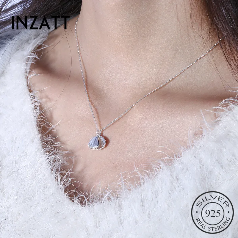 

INZATT Elegant Personality Natural Shell Zircon Pendant Necklace 925 Sterling Silver Punk Fine Jewelry For Women Accessories