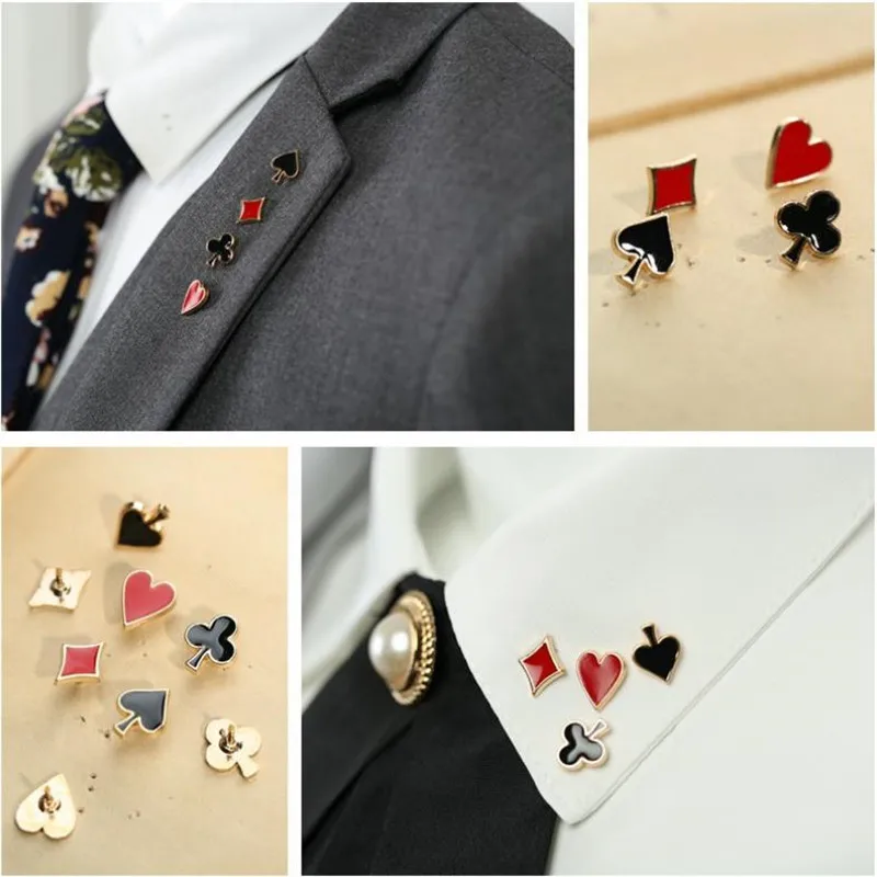 1 Set Poker Badges Business Men's Suit Collar Pins Brooches Creative