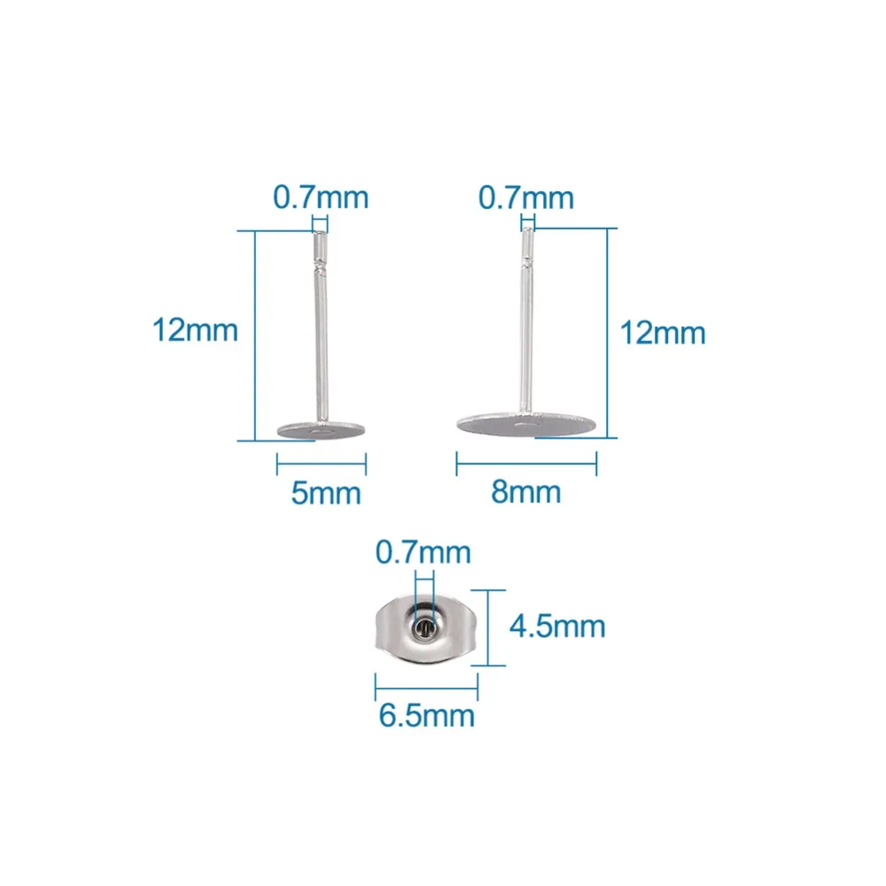 200 шт 304 серьги из нержавеющей стали заготовка для сережек-гвоздиков с бабочка серьги спиной DIY Стад изготовление сережек Выводы 12x5 мм