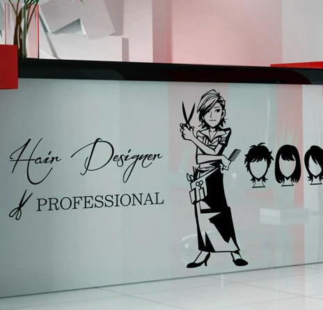 5 Designs Hair Salon Store Glass Window Decoration Poster Shop