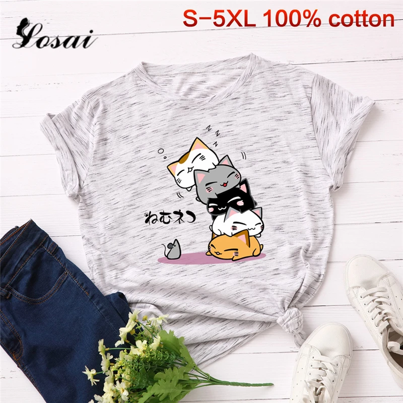 

Plus Size S-5XL New Lovely Cat Letter Print T Shirt Women 100% Cotton O Neck Short Sleeve Summer T-Shirt Tops Casual Tshirt