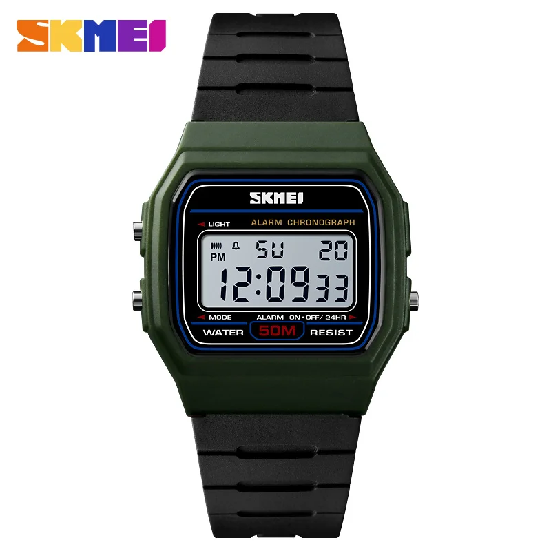 Army Green Watch SKMEI Простые Спортивные Женские часы пара уличные цифровые водонепроницаемые наручные часы Будильник Дисплей Дата WeekWatch Relogio Feminino - Цвет: Army Green Watch