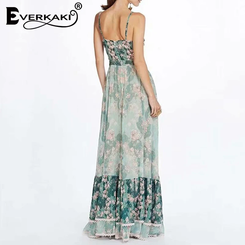 Everkaki Gypsy платье комбинация макси с принтом женское богемное кружевное лоскутное v