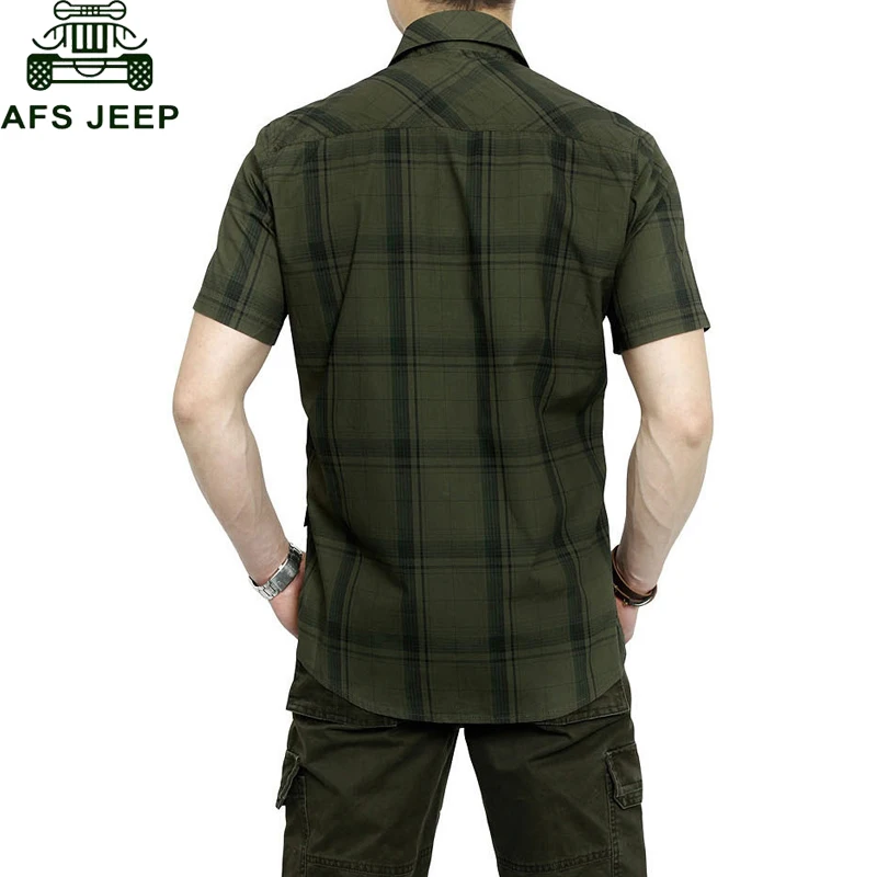 AFS JEEP ماركة الجيش العسكرية قميص الرجال الصيفية 2018 100% القطن منقوشة كم قصير رجال قمصان زائد حجم 4XL 5XL Camisa masculina