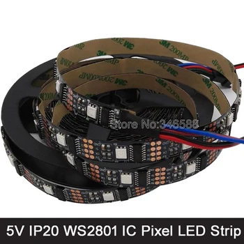 

5M 5V WS2801 Addressable Pixel LED Strip 32LED/M 5050 SMD IP20 Black PCB, Raspberry PI Control, Arduino Development Ambilight TV