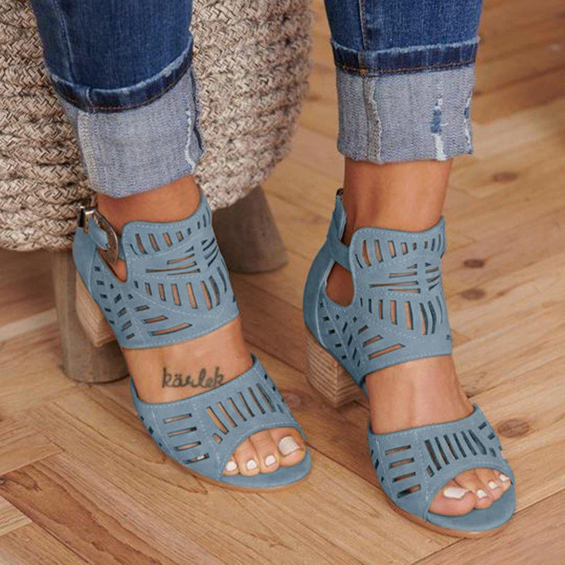 

WENYUJH Dropshipping Women Sandals Hollow Out Peep Toe Square Heel Wedges Sandals High Heels Shoes Zapatos Mujer