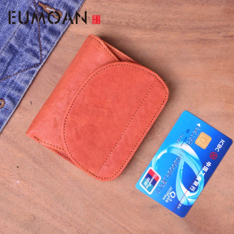 

EUMOAN Original handmade leather short wallet retro first layer cowhide vertical zipper male buckle buckle coin purse couple you