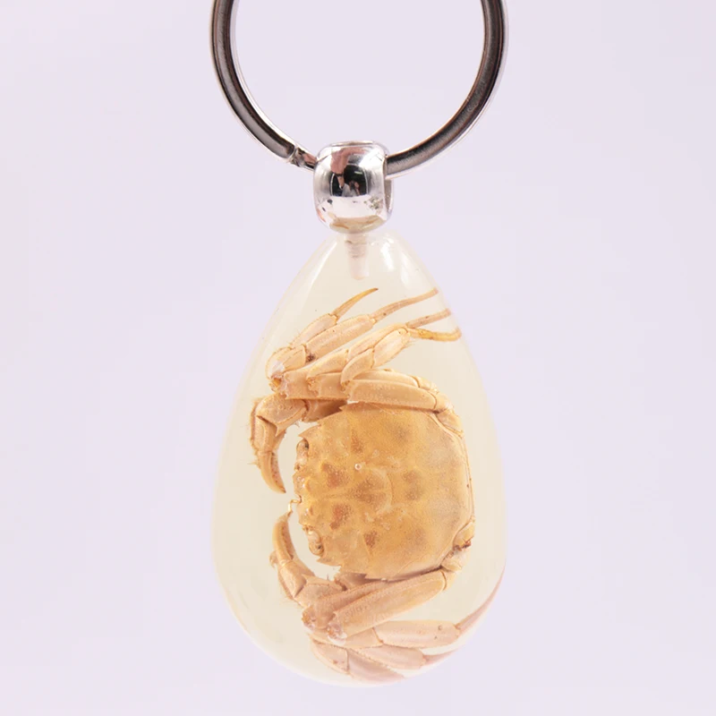 High quality Innovative design crab transparent tear drop resin luminous key ring chain