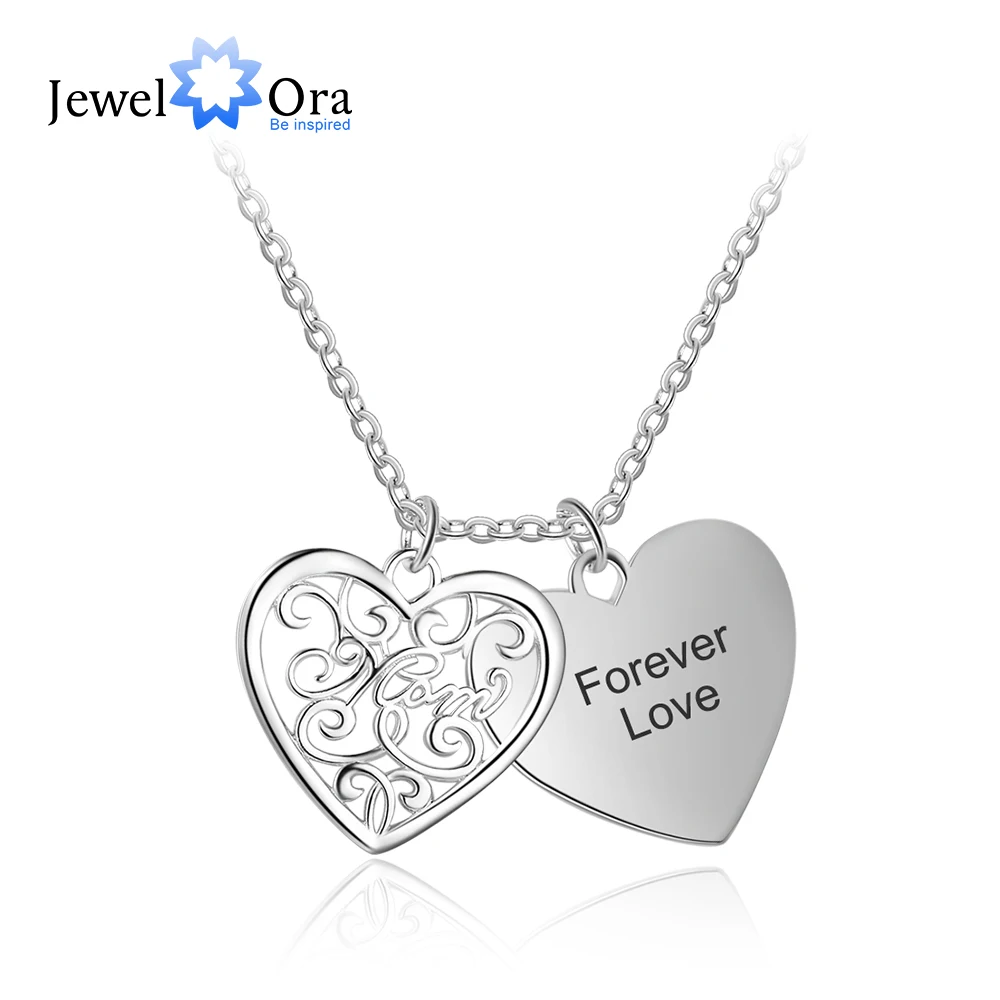 

Double Layer Pattern Heart Personalized Engrave Name Necklace Silver Necklaces & Pendants For Women (JewelOra NE103165)