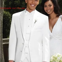 Мужские костюмы высокого качества на заказ, мужские костюмы с двумя пуговицами, белые свадебные смокинги с отворотом, праздничная одежда для мужчин(куртка+ брюки+ жилет+ галстук