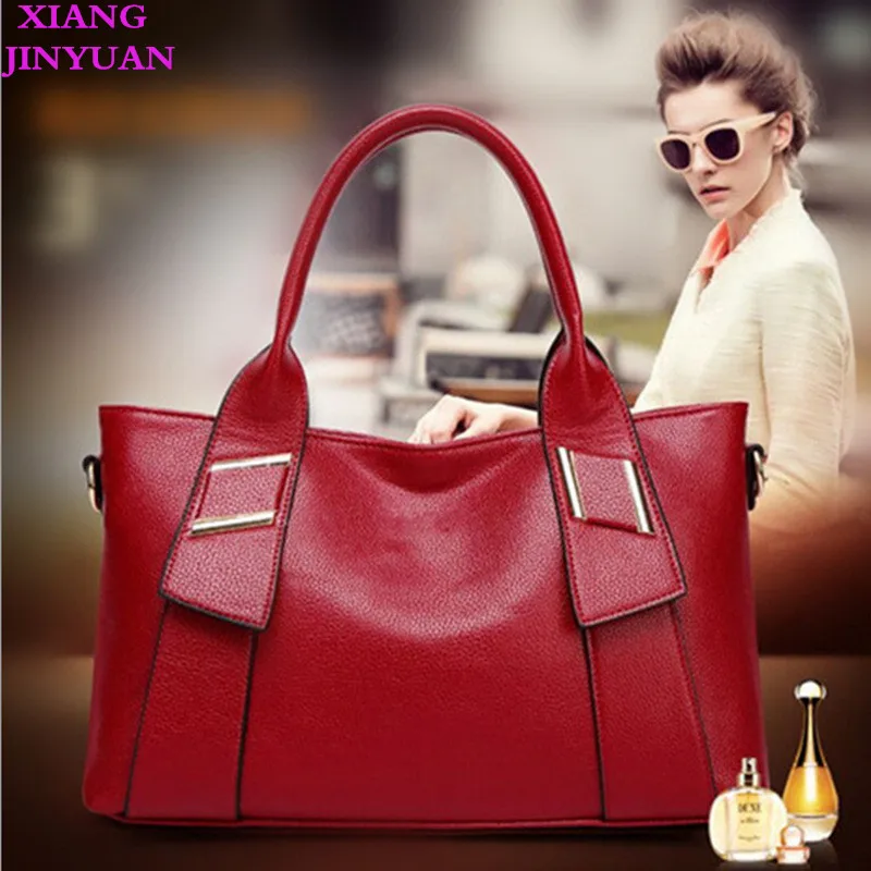 

XIANGJINYUAN Kpop Vintage Shoulder Bags Leather England Style Women Red Black Handbag 2018 New Fashion Simple Joker Lady Totes