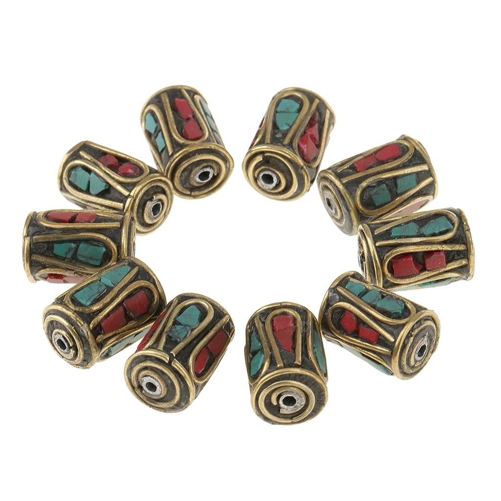 10pcs Oval Cylinder Copper Nepal Tibetan Brass Beads for DIY Bracelet Making