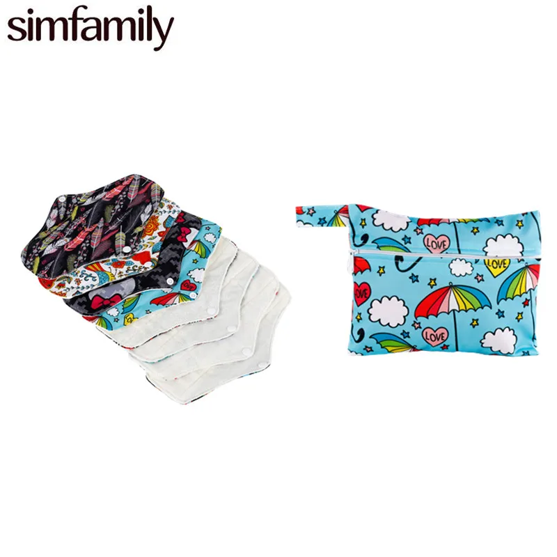 [simfamily]7Pcs Regular Flow Menstrual Pads Set Resualable Waterproof Bamboo Material Inner Daily Use, Selling