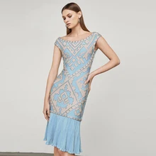 Женское Бандажное платье Лето г. вечерние партия жаккард круглый средства ухода за кожей шеи кружево платье до колен пикантные модные