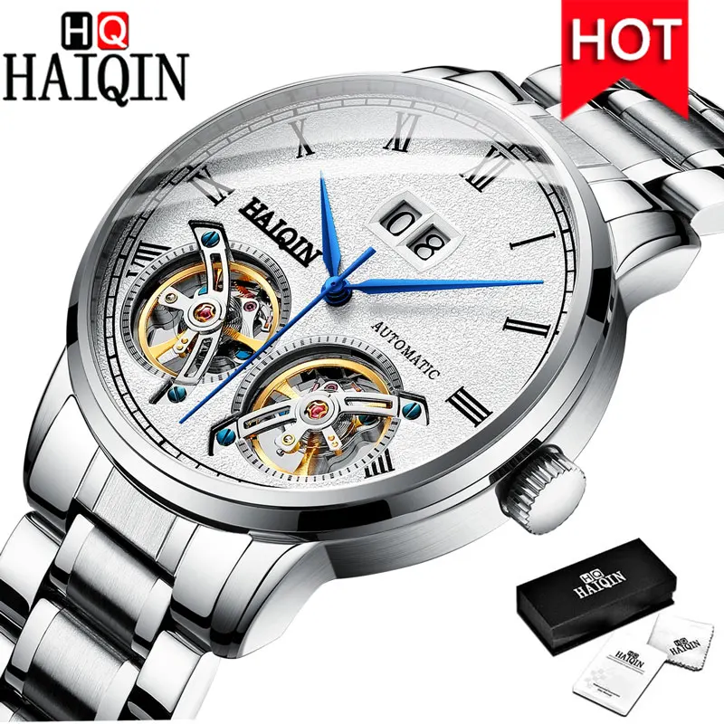 HAIQIN мужские часы Топ люксовый бренд/Автоматические/механические/Tourbil/Военные/водонепроницаемые/спортивные/часы мужские часы reloj hombre - Цвет: S Silver White