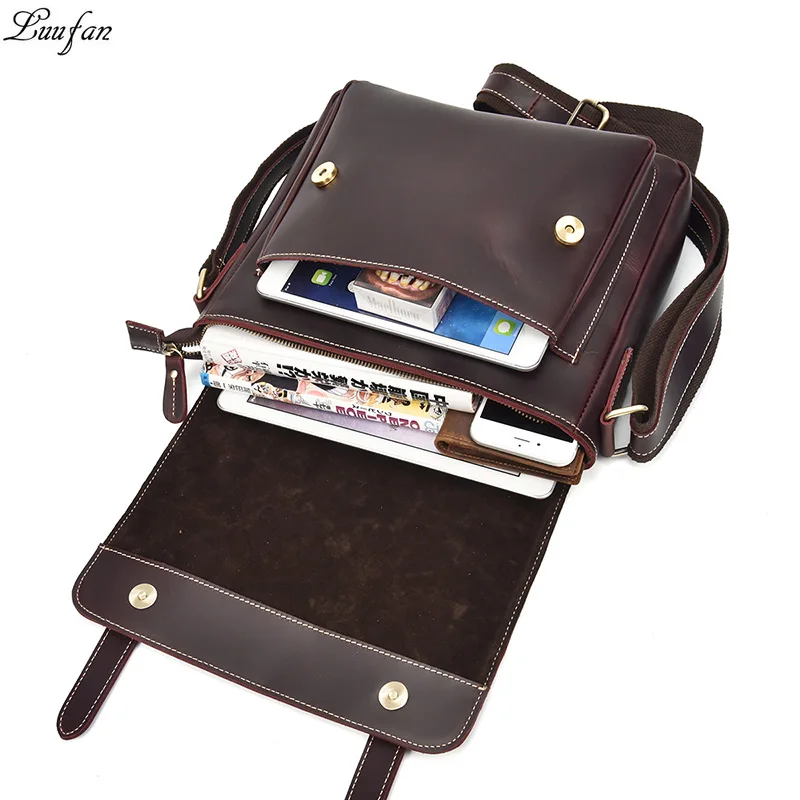 

Genuine cow Leather Vintage Man Crossbody Bags for Men women oil wax leather Messenger Bag Men's Shoulder Bag school bags
