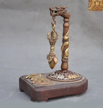 

christmas Tibet bronze Gilt silver Rosewood wealth bat Dragon statue Vajra Dorje Phurpa Ax New Year