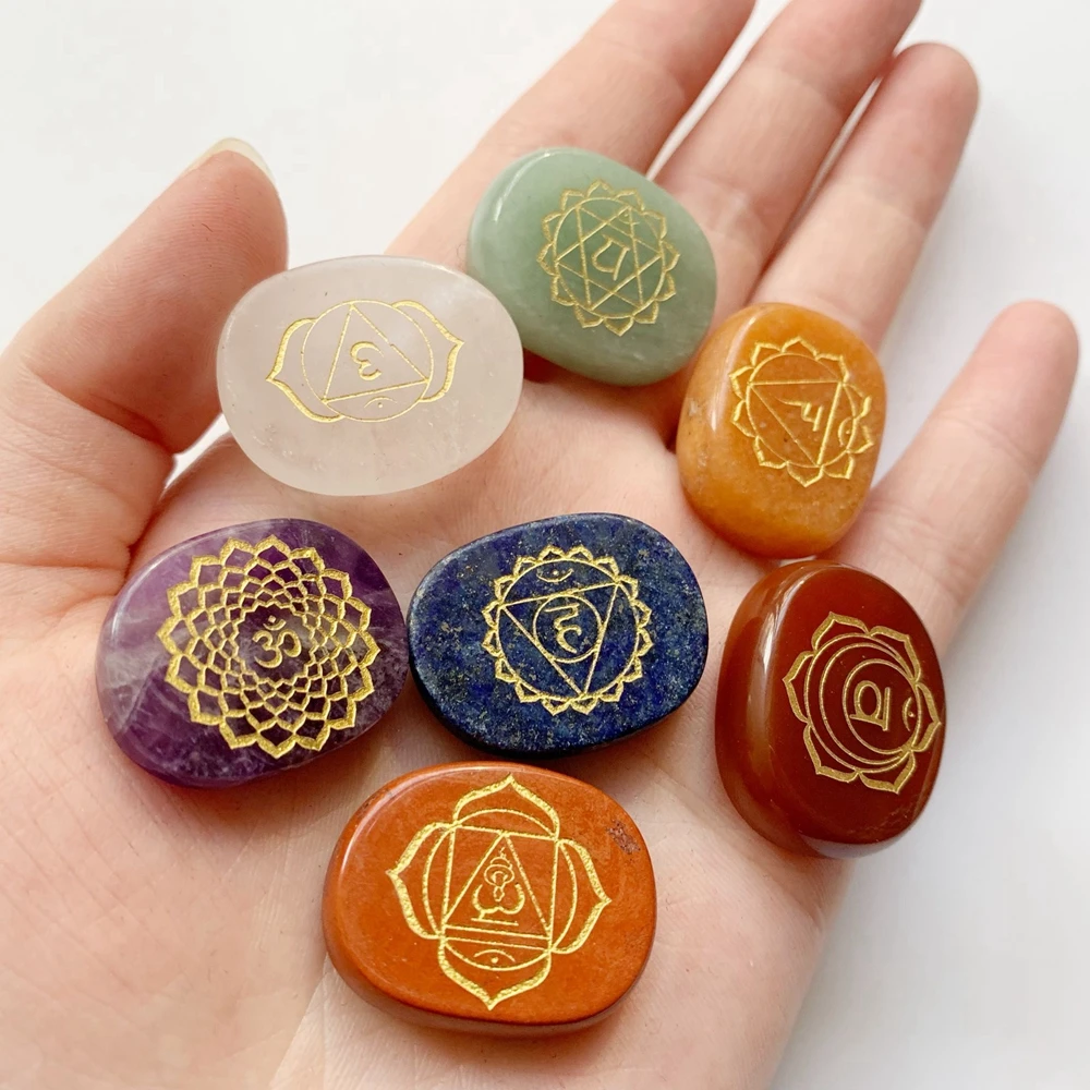 Bhuann Natural Crystals Palm Stones Polished Pendant 7 Chakra Stones Set jewelry Accessories Making Diy Crystal Healing Stones