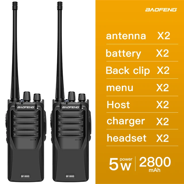 2 шт./лот BAOFENG 999S plus Walkie talkie UHF двухстороннее радио baofeng 888s UHF 400-470 МГц 16CH портативный приемопередатчик с наушником - Цвет: Цвет: желтый