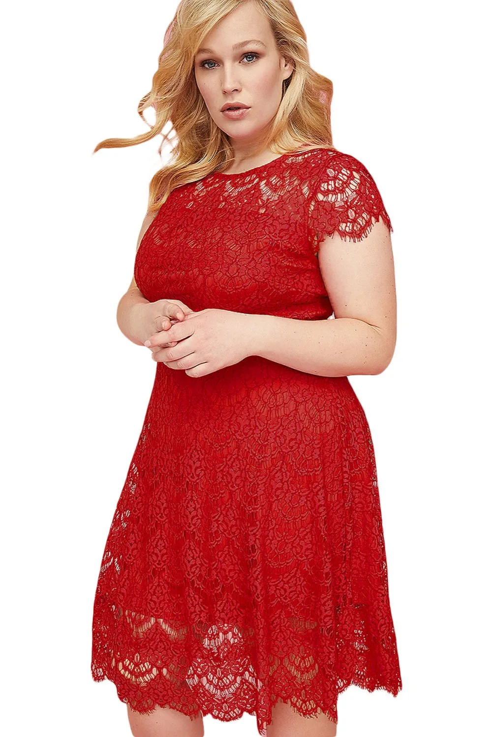 Red-Plus-Size-Back-Cutout-Lace-Fit-Flare-Dress-LC610105-3-1