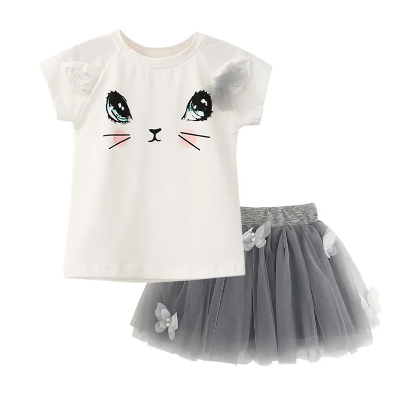 2 шт. Детская футболка с коротким рукавом и принтом котят|girls clothes|2pcs girlclothes girls |