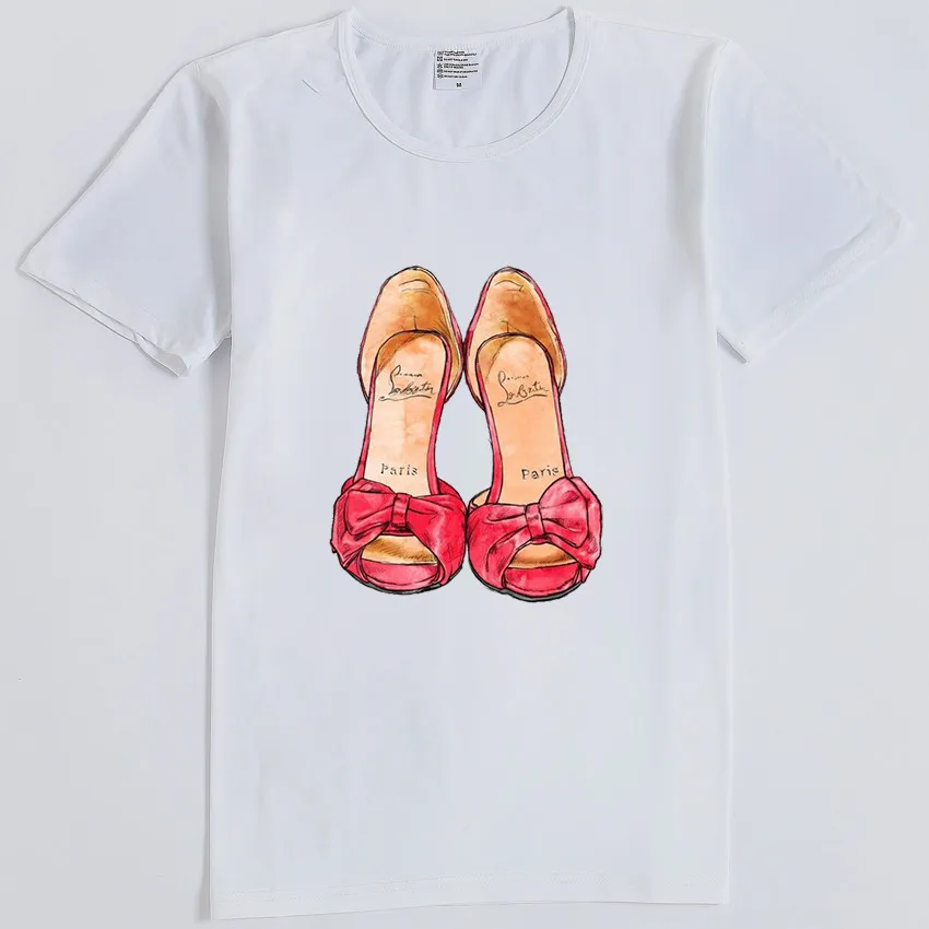 

2019Summer Korean Style Fashion Harajuku Female Tshirt Tops Cartoon Shoe Printing T shirt Casual Cute Short Sleeve Women T-shirt