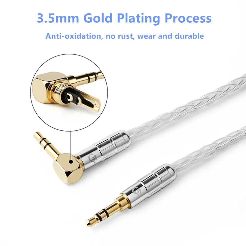 3 5 Jack 90 Degrees Headphone Hifi 3 5mm Balance Plug Audio Connector Headphone Upgrade Wire Silver DIY AUX Extension Cable