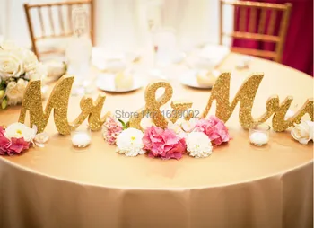 

Personlized custom Gold Glitter mr & mrs letter photo props wedding table decoration one set