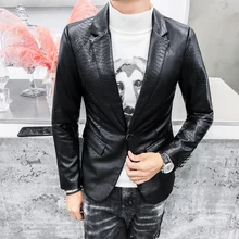 Куртка из искусственной кожи на одной пуговице, деловые повседневные спортивные пиджаки для выпускного, мужской Корейский костюм, однотонный черный приталенный Блейзер Hombre