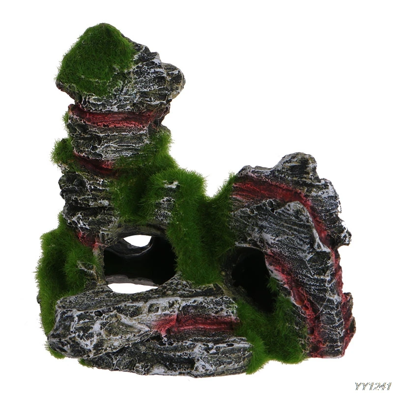 

Aquarium Fish Tank Ornament Rockery Hiding Cave Moss Landscape Underwater Decor