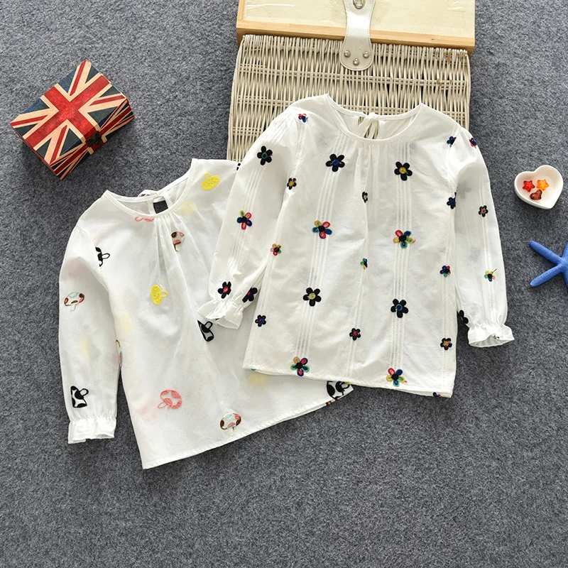 

girls long sleeve T-shirt baby fashion cotton shirt top embroidery Floral Cotton T-shirt Blouse toddler shirts