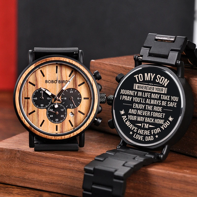 Engraved Wood Watch for Men Personalized Wooden Watches Anniversary Wedding Gift for Him Gift for Dad Son Fiance