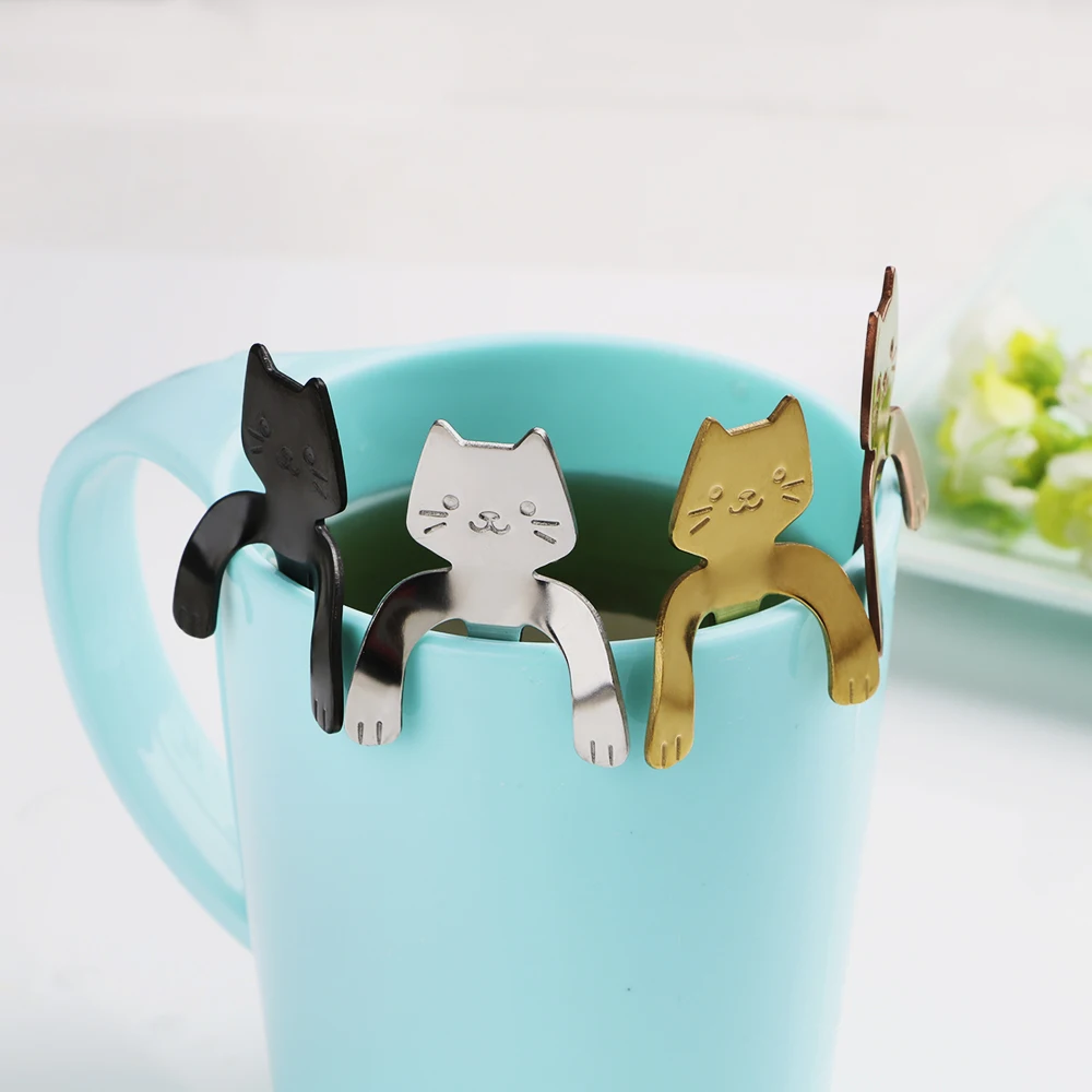 Hilife мини Нержавеющая сталь чайная, кофейная ложка для мороженого Десертные Ложки Посуда для бара вечерние милый кот Чай ложки инструментов для питья