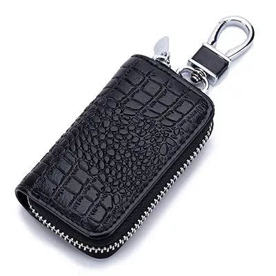 Брелок Для мужчин Для женщин Key Holder Органайзер из натуральной кожи чехол кожа сумка ключи от машины бумажник ключница случае ключ мини сумка карты - Цвет: Black