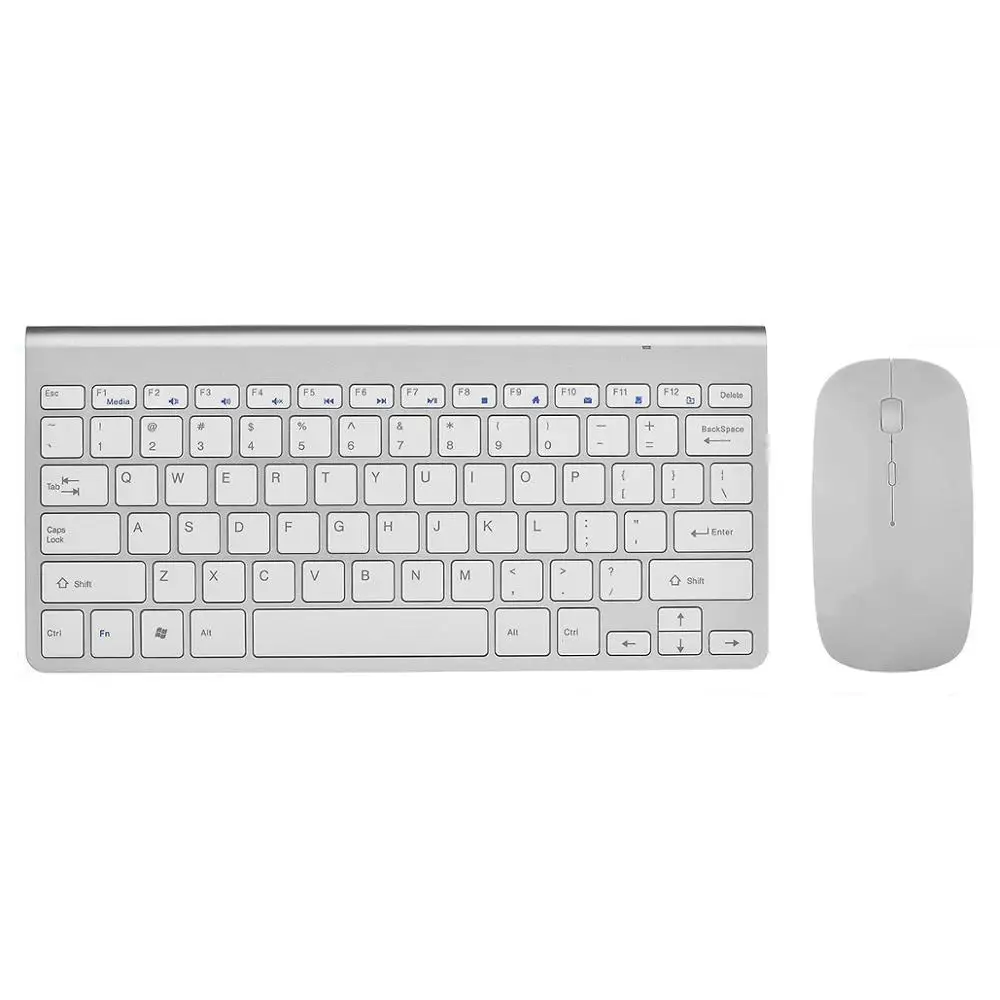 Silver US Layout Ультра тонкая офисная беспроводная клавиатура и мышь комбо менее шумная 2,4G Портативная маленькая Беспроводная клавиатура мышь для настольного компьютера - Цвет: Silver US Layout