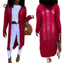 QILI Spring Women Cardigan Knitted Long Sleeve Hollow Out Hole Women Tops Fashion Longline Sweater Cardigan Long Style XXL