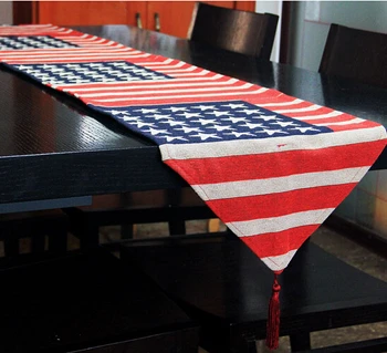 

RN299 christmas runner jacquard American national flag linen table dinner ornament wholesale