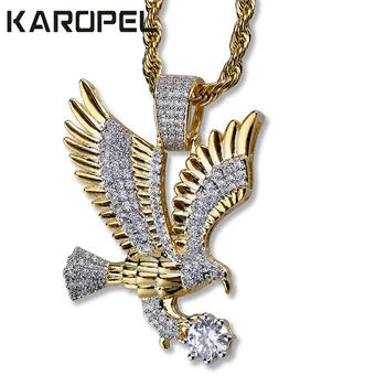 

Karopel Hip Hop Iced Out Eagle Animal Golden CZ Pendant 24" Rope Chain Necklace