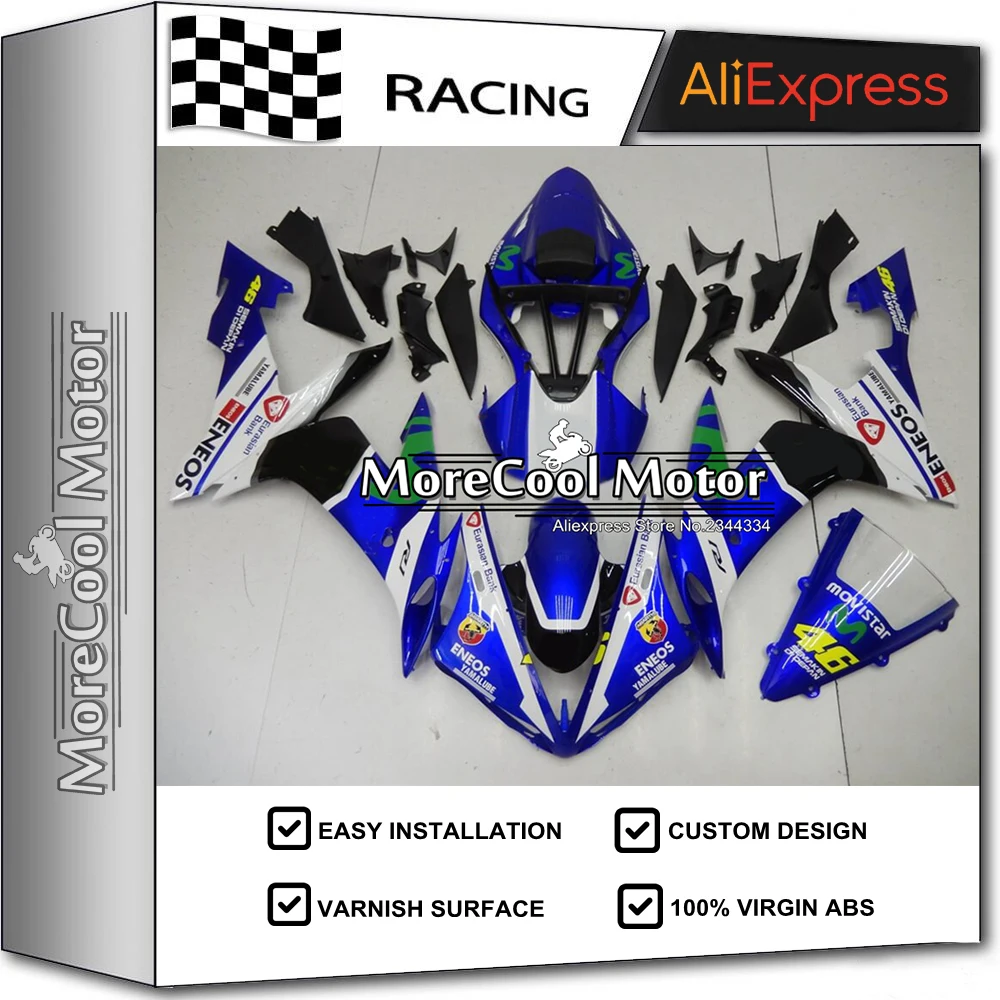 

Free VR46 Painted Clear Windshield 100% Fitting ABS Injection Mould For Yamaha R1 04 05 06 Fairing Kits With Front Tank Cover