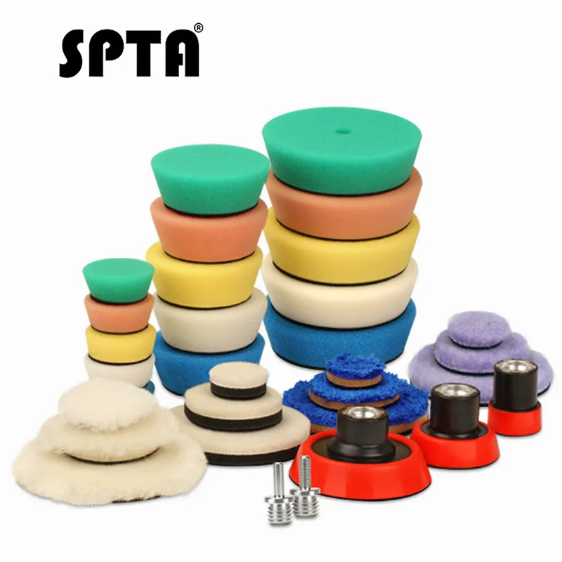 

SPTA 32pcs T-shape Polishing Foam Pads Waxing Sponge Car Detail Polishing Disc Wool Buffing Pads for Electric Drill Polisher