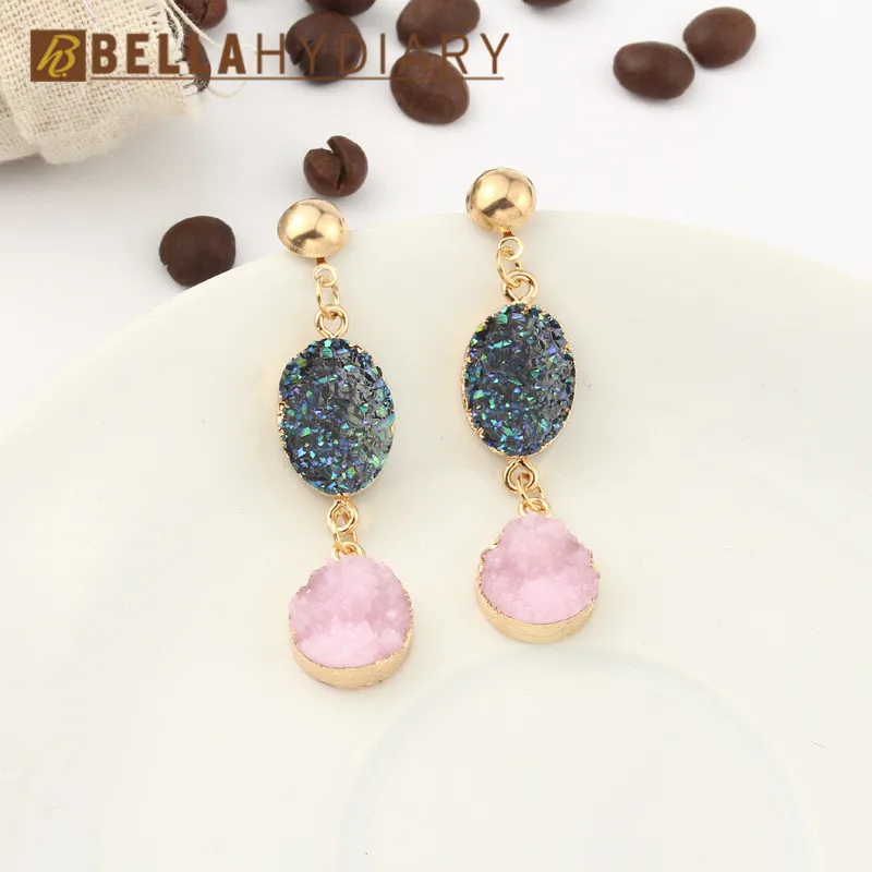 Druzy earrings resin earrings jewelry Ohrringe bijoux earings earring earing pendientes brinco big earrings vintage jewelry wedding earrings geometric earrings long earrings gifts for women korean earrin (2)